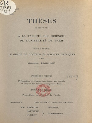cover image of Préparation et échange fonctionnel des acétals au moyen des résines échangeuses d'ions